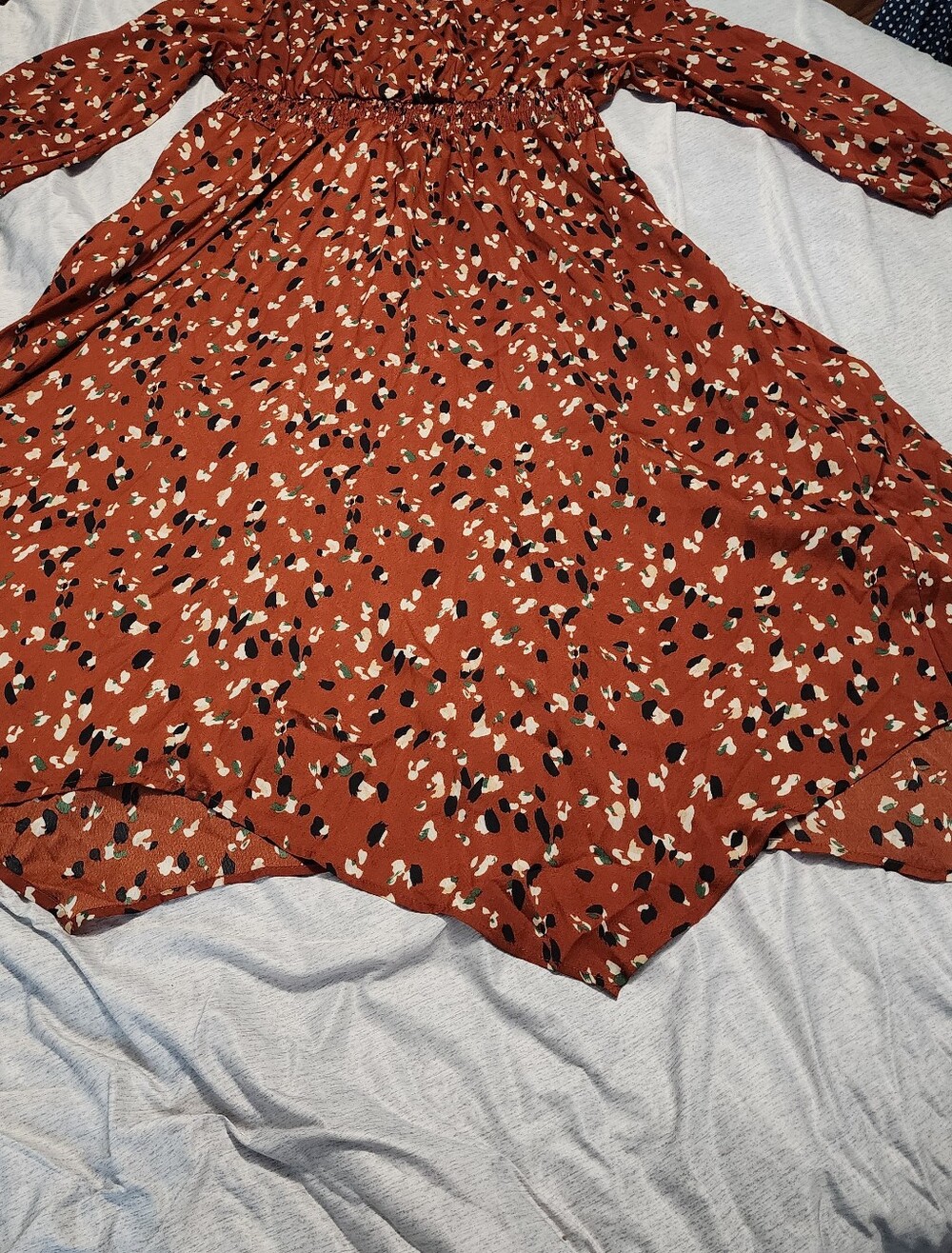 BloomChic Rust Floral-Spot Asymmetrical Hem Dress